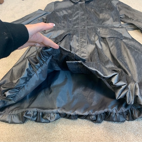 SAMUEL Dong Gray Belted Full Zip Water Resistant Bubble Trench Coat Sz L - Picture 8 of 16